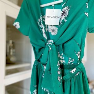 REVERSE Green Cutout Floral Romper Size L